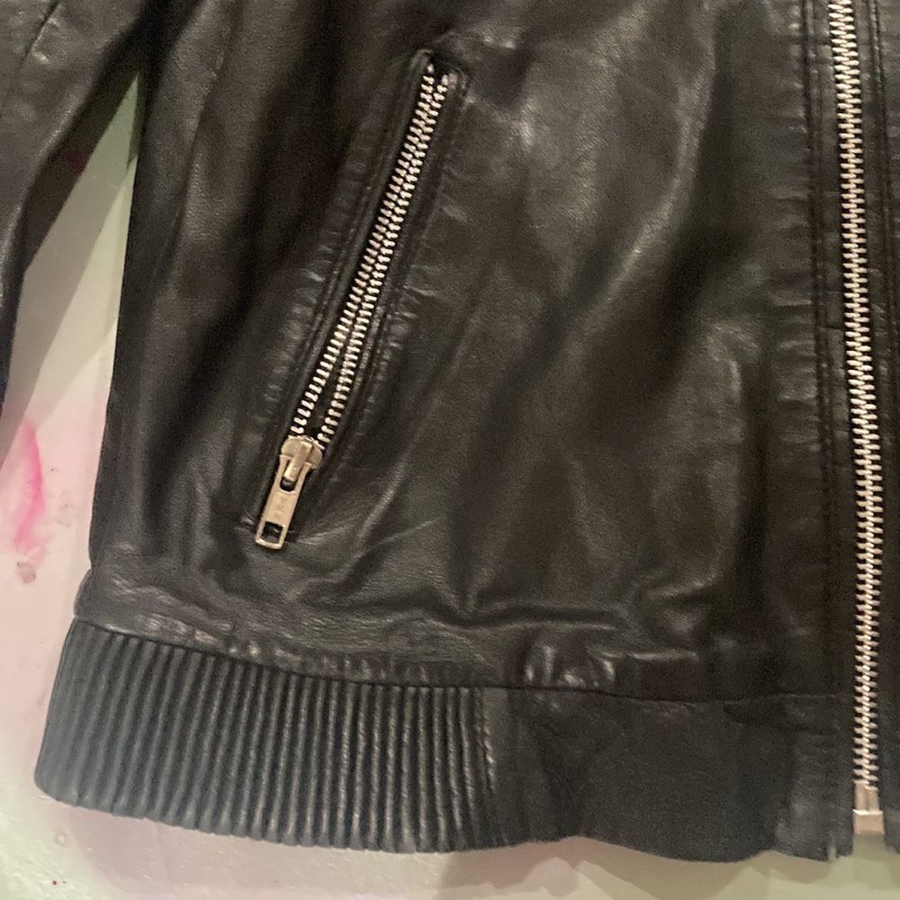 Mango Genuine Leather Collection Womens Size XS Black Moto Jacket - Picture 5 of 6